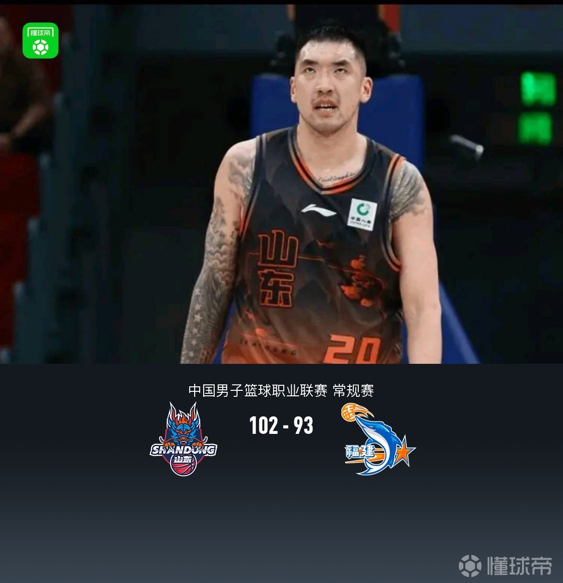 山东102-93福建，陶汉林16+12，斯蒂尔24+7，布里斯科27+6